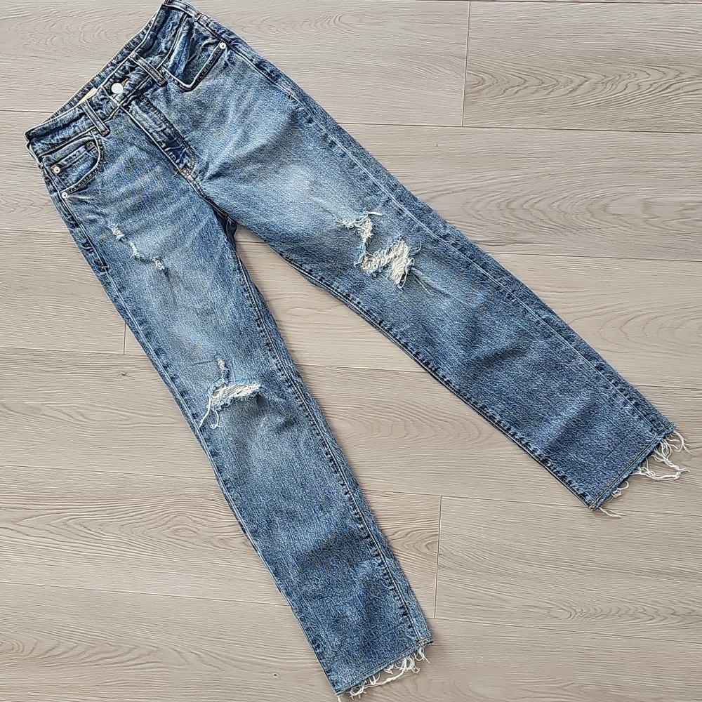 Anthropologie Pilcro The Vintage Straight Distressed Denim High Rise Jeans Sz 25 - Picture 2 of 16